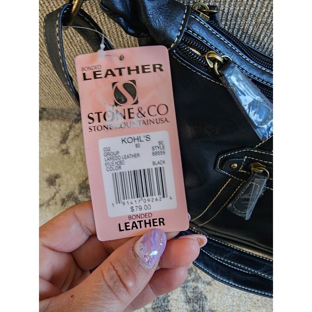 NEW Stone & Co. Multi-Pocket Hobo Shoulder Bag, Black, Leather Blend KYLIE 68559 - Picture 4 of 6